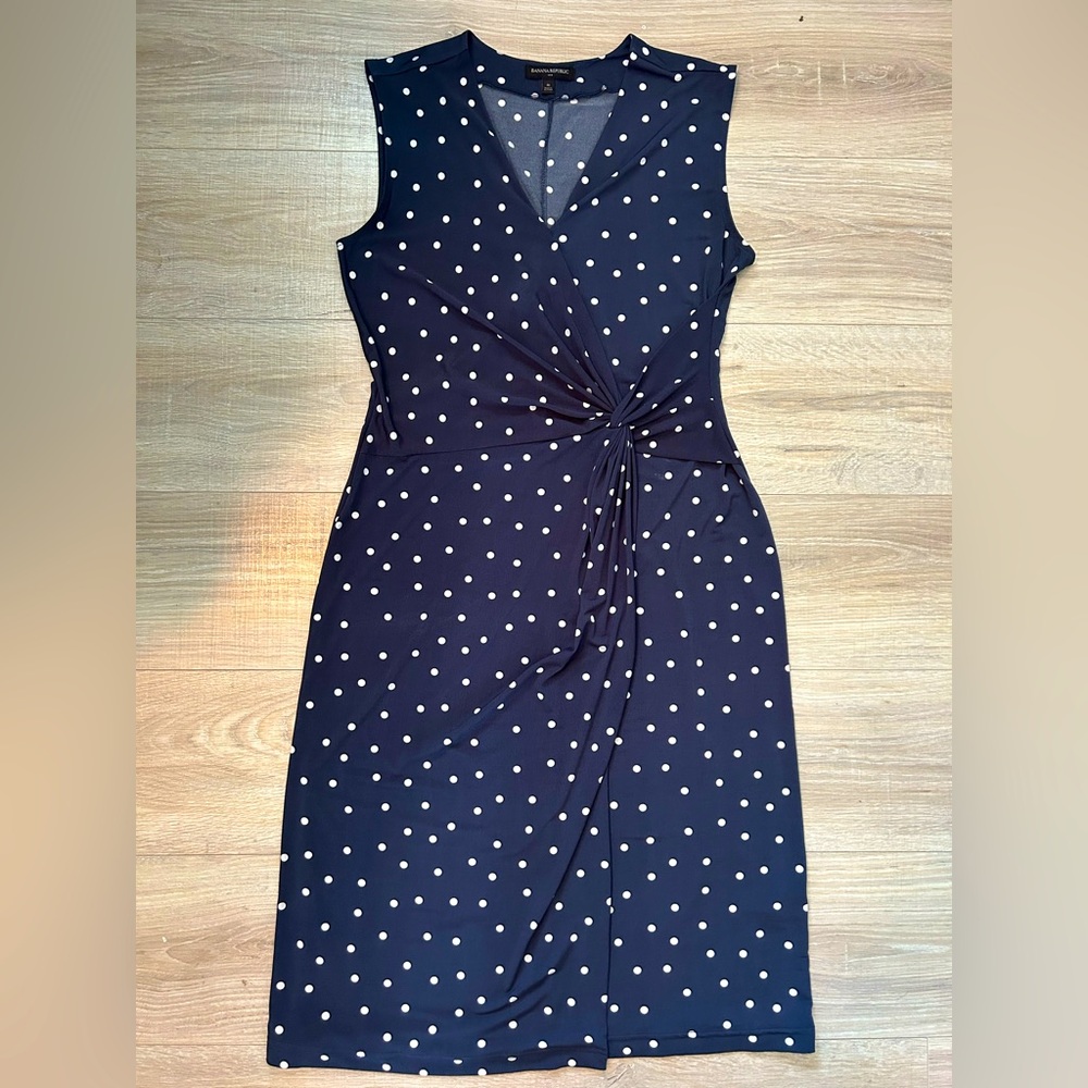 Banana Republic Navy and White Polka Dot Wrap Dress